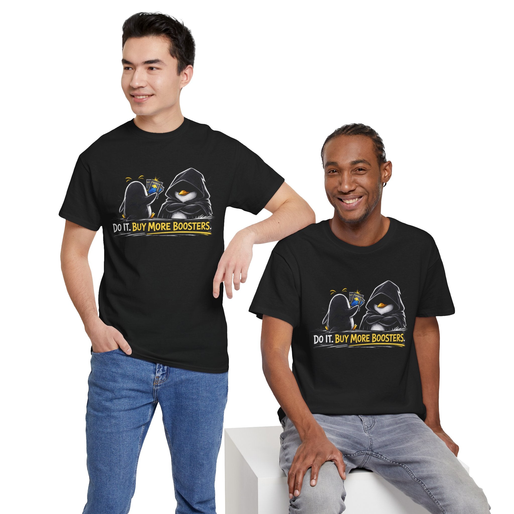 Two men wearing black t-shirts with a graphic and 'Basketball Dad' text.